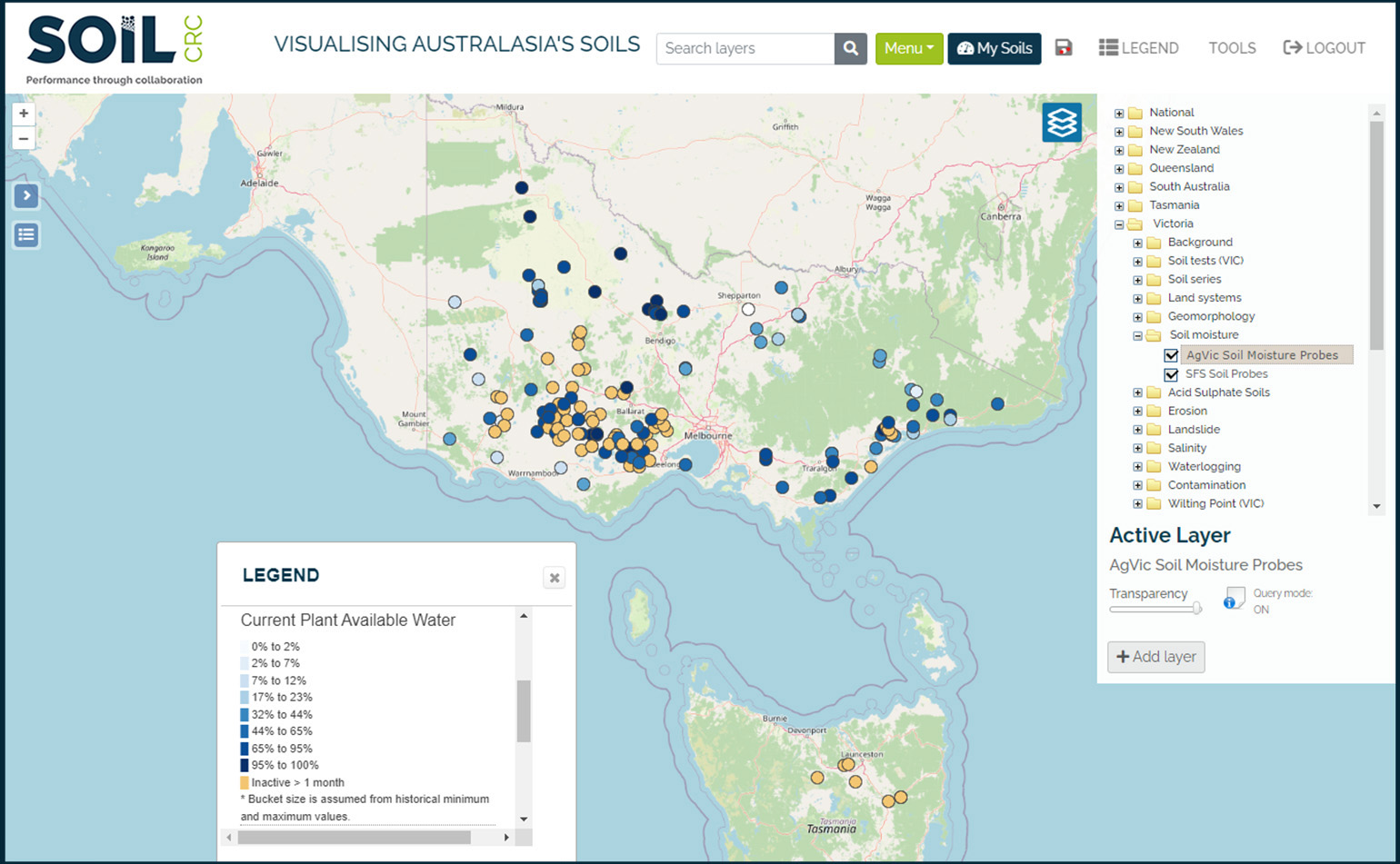 A screenshot of the Soil CRC's online soil data portal