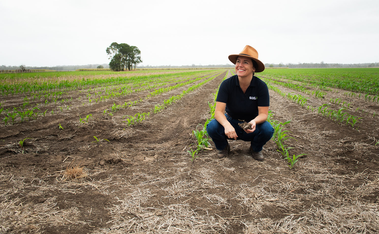 Dr Hanabeth Luke with a corn crop at a grain farmer’s property at Codrington.