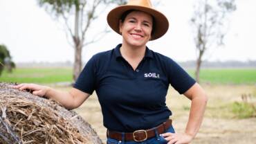 Soil CRC Project Leader Dr Hanabeth Luke standing in a grain farmer's property