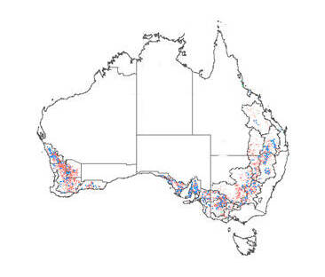 A map of Australia showing the locations of APSIM simulations that have been undertaken for the project.